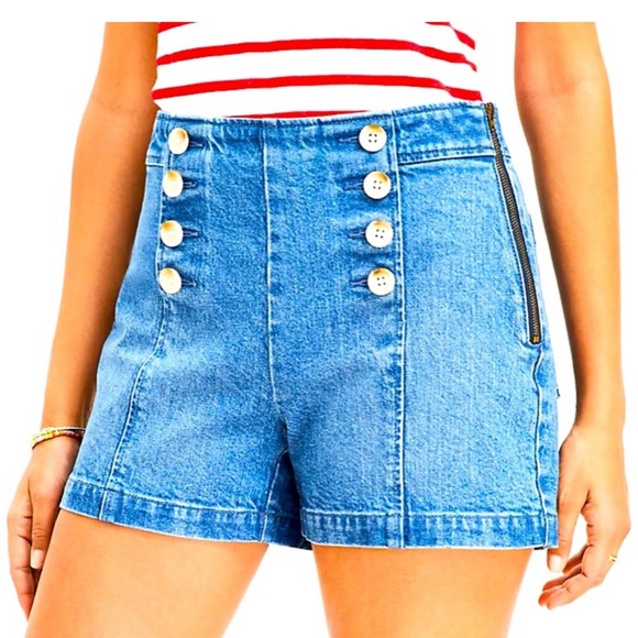 NWT - LOFT High Rise Denim Sailor Shorts in Mid Wash - Picture 3 of 9
